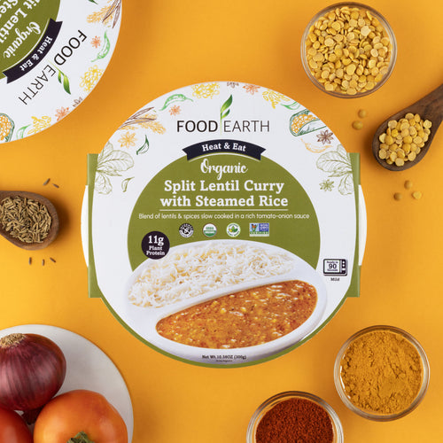 Curry de lentilles cassées bio avec riz vapeur